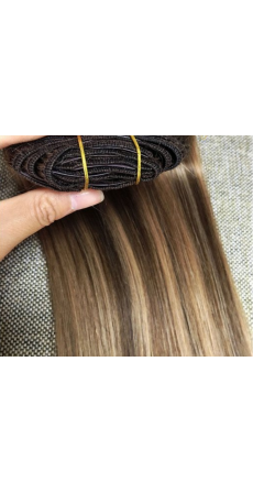 110 Gram 18" Hair Weave/Weft Colour #4&16 Chocolate Brown & Caramel Blonde Streak (Full Head)